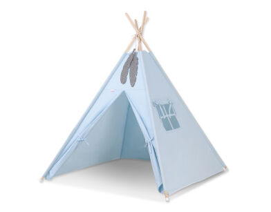 Teepee Kinderspiel-Zelt für Kinder + Schmuckfedern - blue