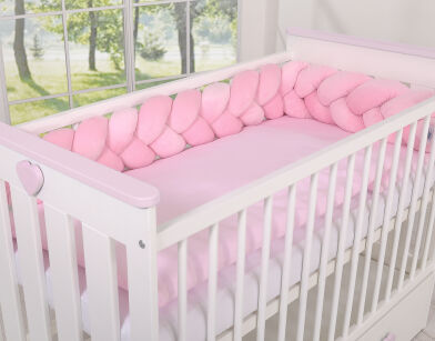 Geflochtenes Nestchen minky 180cm - Kopfschutz für Kinderbett- rosa