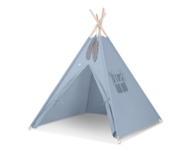Teepee Kinderspiel-Zelt für Kinder + Schmuckfedern - pastellblau