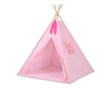Teepee Kinderspiel-Zelt für Kinder + Spielmatte+ Schmuckfedern - rosa